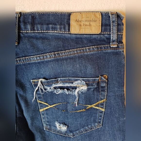 Abercrombie & Fitch NY Perfect Stretch rip/distressed jeans, embroidered, sz 0, - Picture 7 of 8